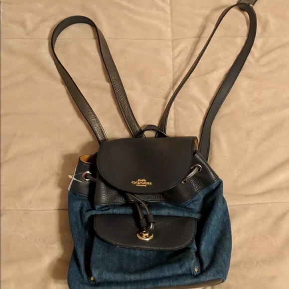 Authentic COACH NEW Mini Billie Backpack denim/leather mix - Picture 1 of 8